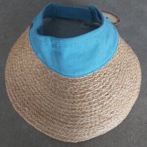 SCALA COLLEZIONE "Running Fox" 100% Cotton/Organic Raffia Sun Visor - Mid Blue